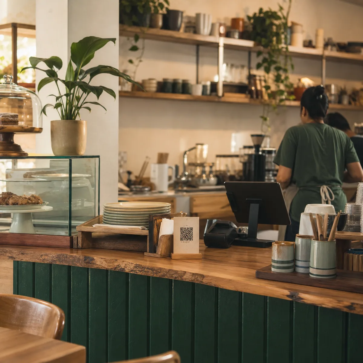 A welcoming local café counter