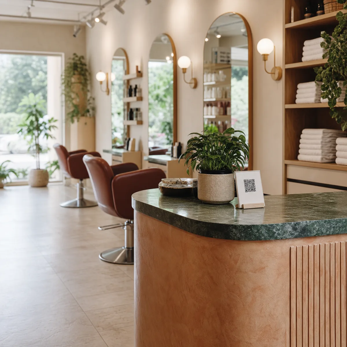 A bright independent salon reception